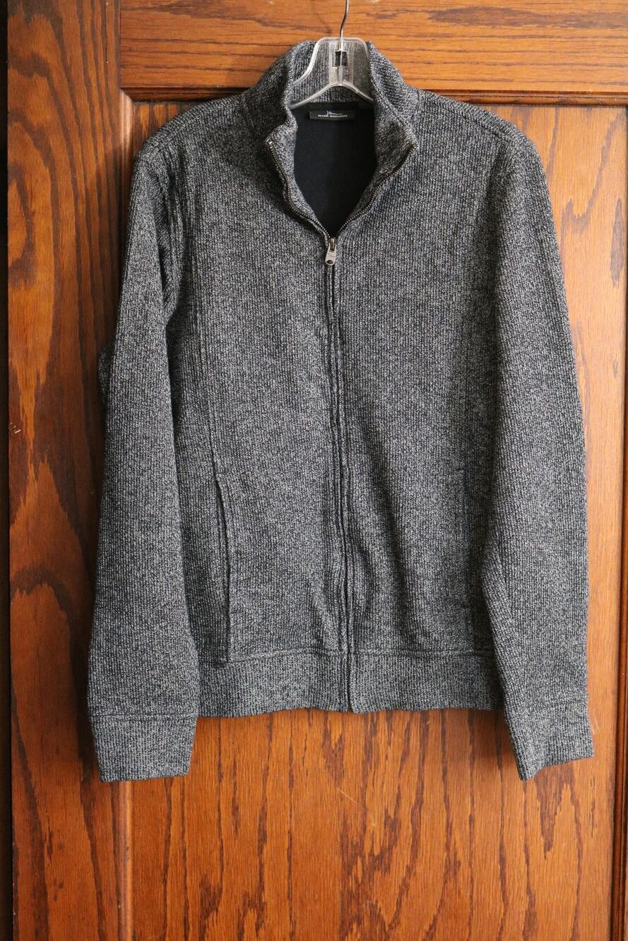 MARC ANTHONY Sweater Mens Medium Zip Up Jacket Gray‎ Peppered Knit Chunky